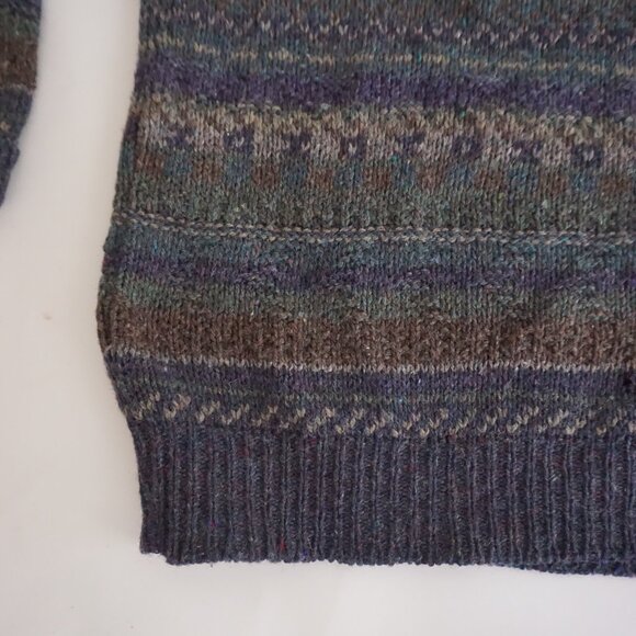 Vintage Eddie Bauer Wool Sweater Blue Green Brown Fair Isle Knit 90s Crewneck M - Picture 6 of 11
